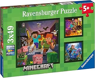 Ravensburger Minecraft 3 x 49 Piece Jigsaw Puzzles for Kids, 3 Puzzle Set with Colourful Minecraft Designs, Ages 5 Years and Up