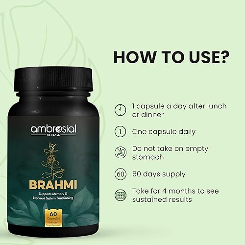 Miniatura 6 de AMBROSIAL Brahmi Cápsulas de 500 mg por Bacopa Monnieri Cápsulas  Nootrópicos de alta resistencia  Suplementos cerebrales nootrópicos para