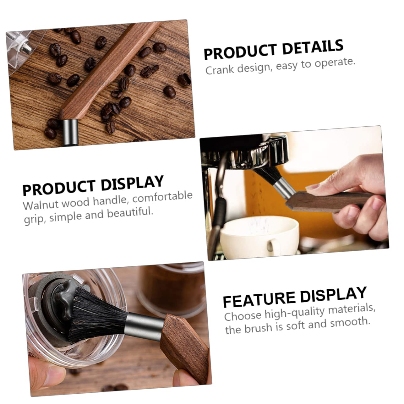 Mikinona 3piezas Cepillo De Limpieza De Café Cabeza De Natural Para Máquina De Espresso y Cafetera Mango Ergonómico Nogal Para Reducidos
