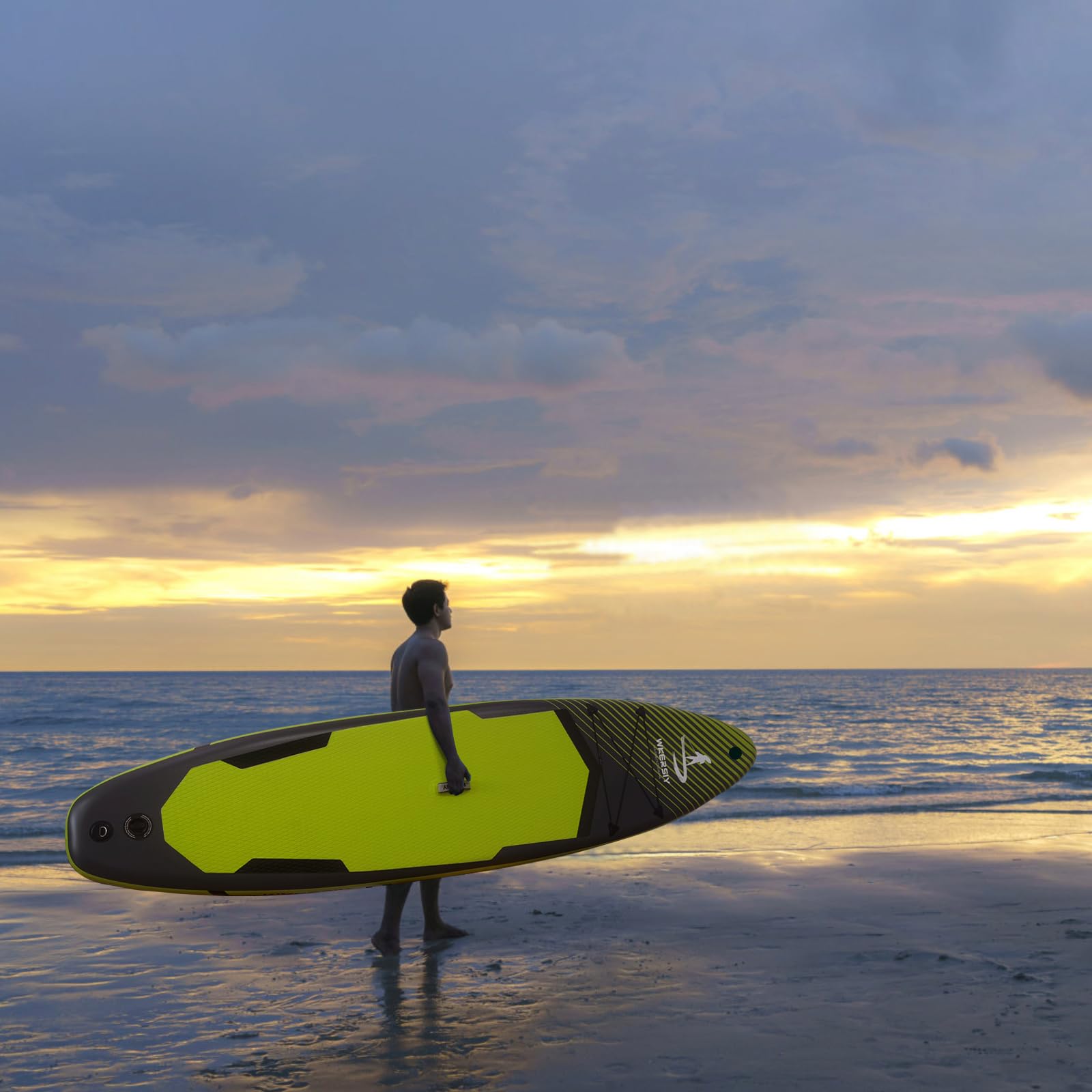 Stand Up Paddle Gonflable 11' (335 cm) - Planche de Sup Stable et Dynamique Noir & Jaune - Design Sportif Haute Visibilité pour Performance, Yoga et Pêche - Kit Complet Pro