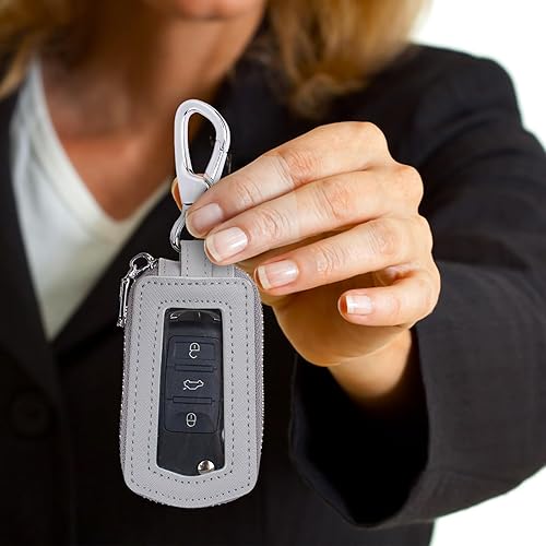 Miniatura 5 de Funda universal para llavero de automóvil de alta calidad, funda de cuero para llavero, protector de llavero, soporte para llavero remoto (gris