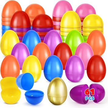 61 PCS 2.3" Plastic Easter Eggs With Golden Easter Eggs, Empty Easter Eggs