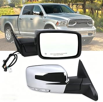 Right Passenger Side Door Mirror Compatible With 2013-2018 Dodge Ram 1500 2500 3500 With Power Folding Power Glass Heated Turn Signal Puddle Lights Chrome Replace#68096196AF9+2Pins