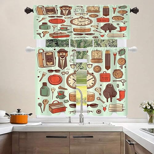 Vista 159 de Shrahala Ethnic Geometric Tribal Kitchen Valances Half Window Curtain, Native American Navajo Tribal Design Print Kitchen Valance for Window Ink