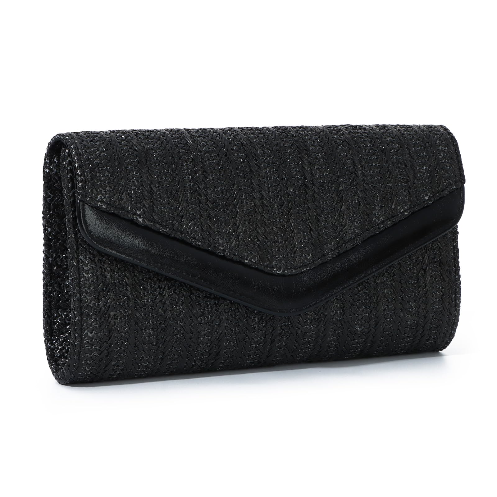 EVEOUT Stroh Clutch Damen mit Schulterkette Sommer Raffia Umhängetasche Elegante Boho Gewebte Envelope Handtasche für Party Hochzeit Strand