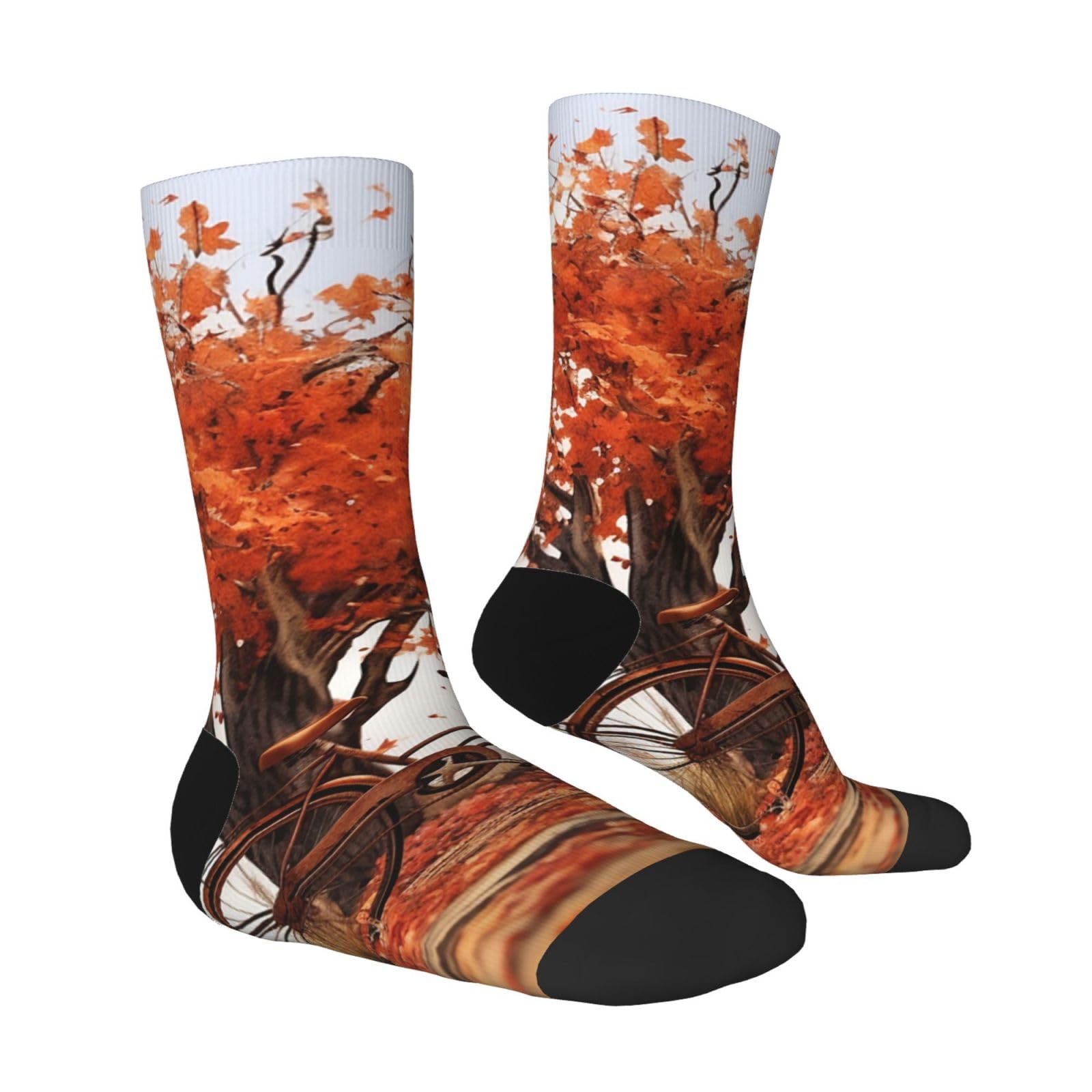 LZQPOEAS Autumn Tree with Aged Old Bike Athletic Socks Unisex Cushioned Crew Socks Hiking Running Calf Sock Soft Above Ankle Sock