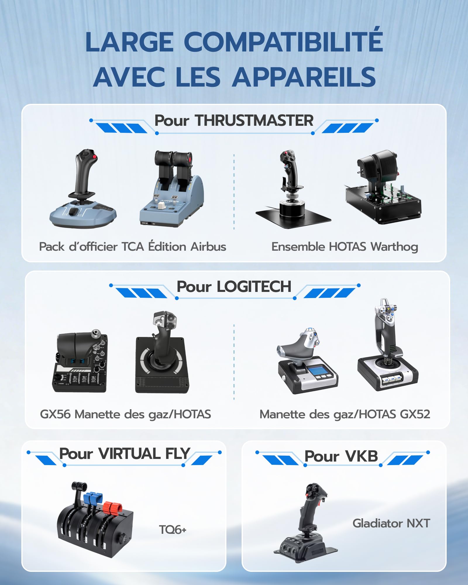 ARES WING support de bureau HOTAS pour joystick et manette des gaz en métal | Compatible Logitech X52/X52 Pro/X56, Thrustmaster T.16000M/T.Flight HOTAS, VKB Gladiator NXT, simulateur de vol, lot de 2