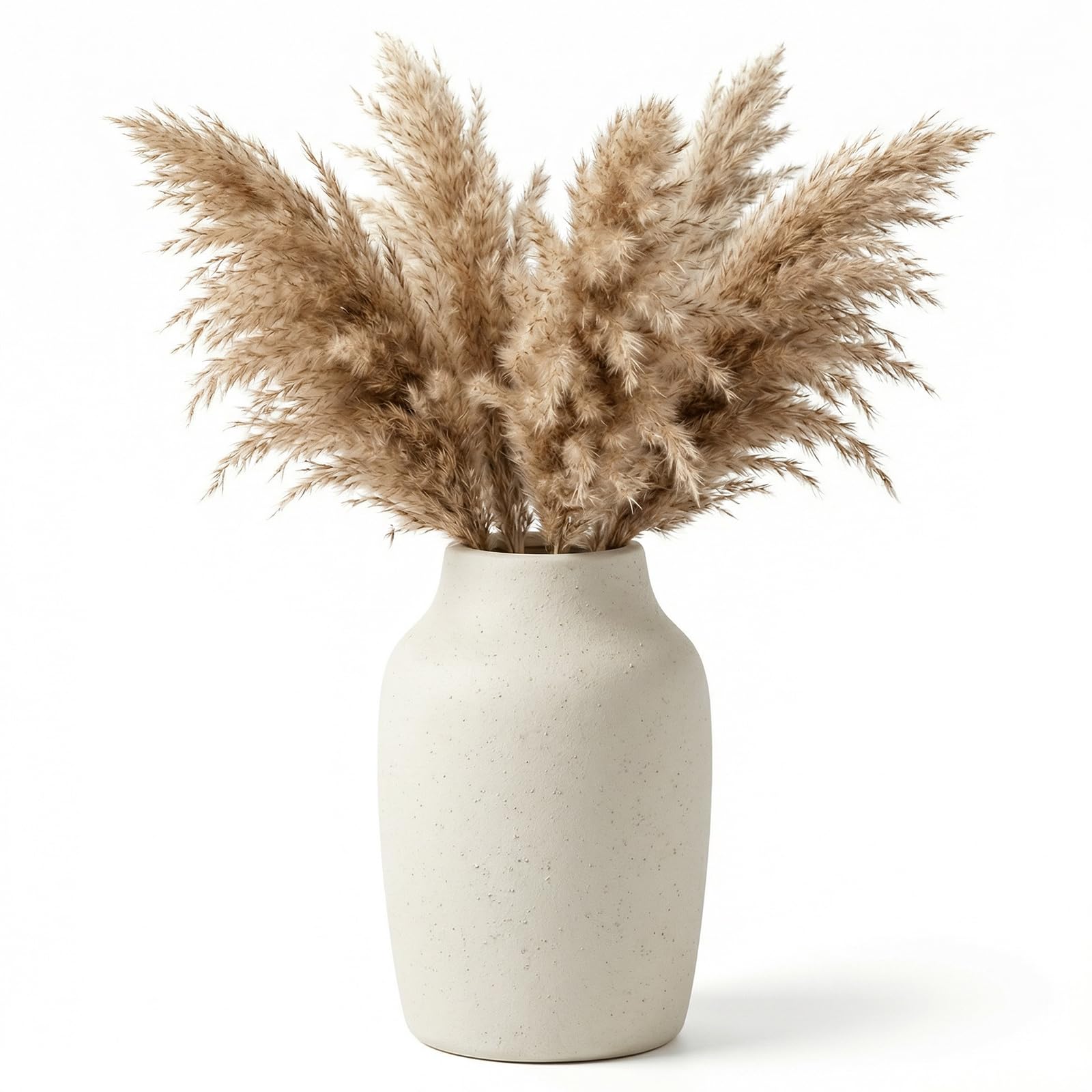 White Ceramic Vase - Rustic Flower Vase Cream Farmhouse Vases Bohemian Terracotta Vases, 7 Inch Round Ornaments for Bedroom/Living Room Decor for Table/Shelf