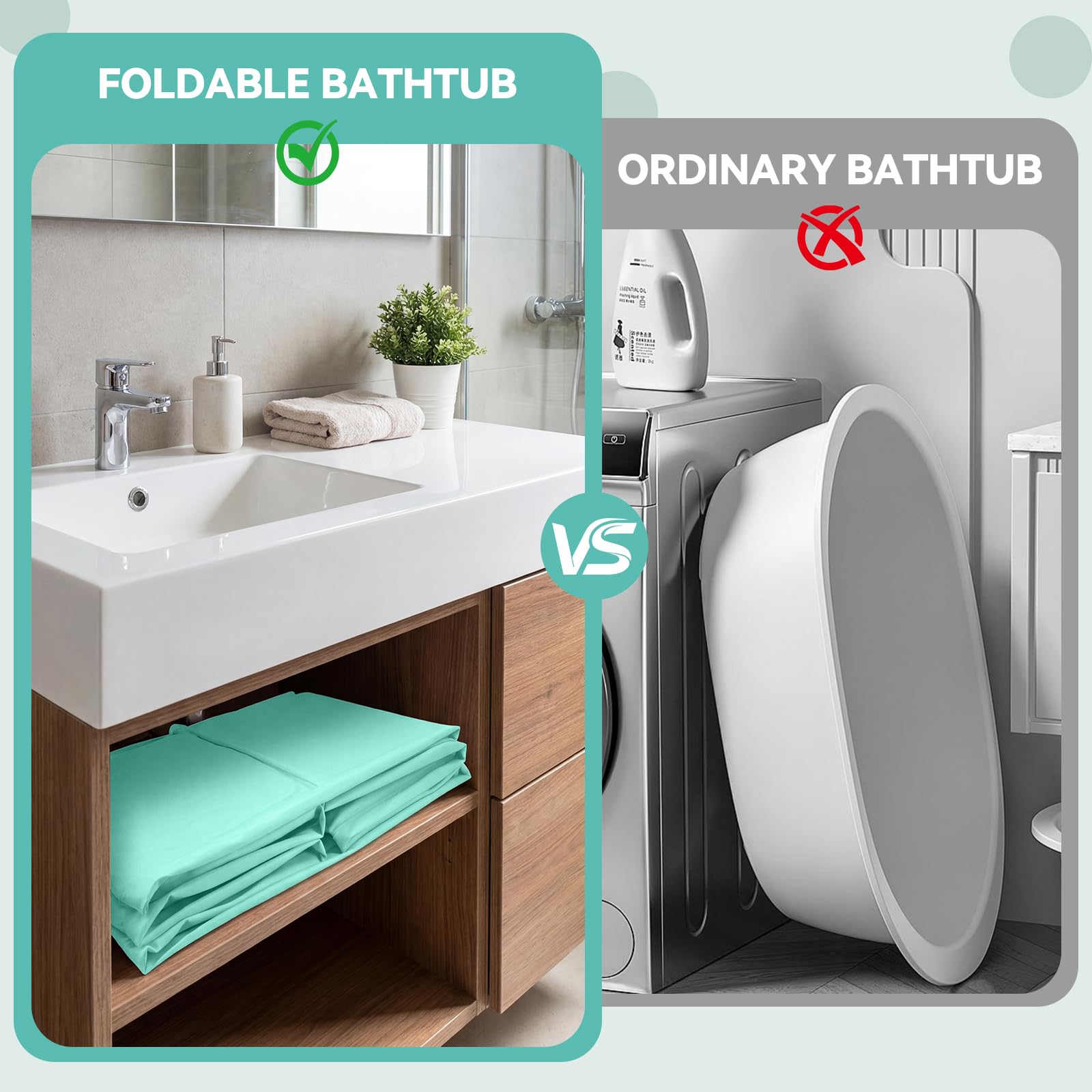 Bañera plegable para bebés con diseño todo en uno y tapón de drenaje, bañera para niños pequeños para el hogar, ducha y viajes, bañera portátil para niños (verde)