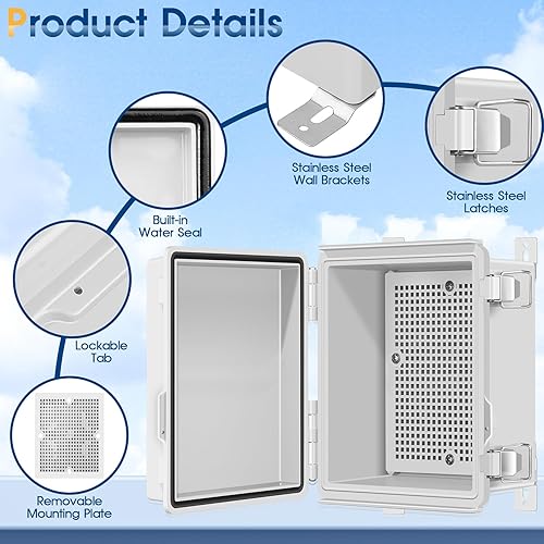Miniatura 3 de Caja de conexiones de plástico ABS impermeable para proyectos al aire libre, IP67, resistente a la intemperie, a prueba de polvo con cubierta con