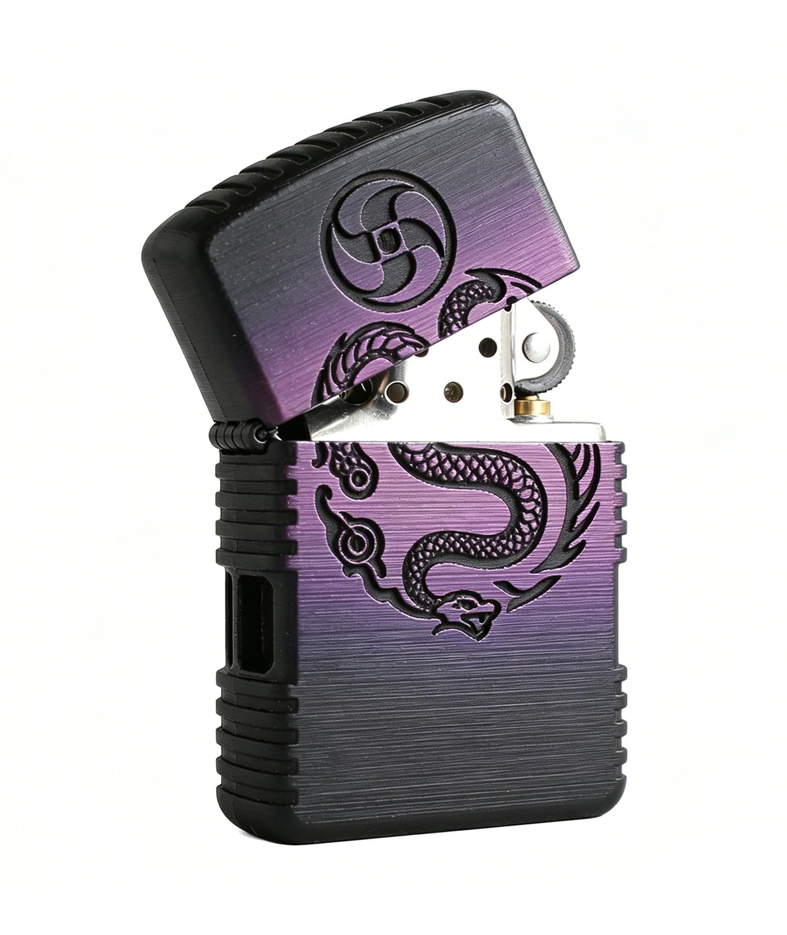 Vintage Horse Carved Kerosene Lighter Windproof Open Flame Wheel Grinding Flip-Top Lighters for Outdoor Use (C)