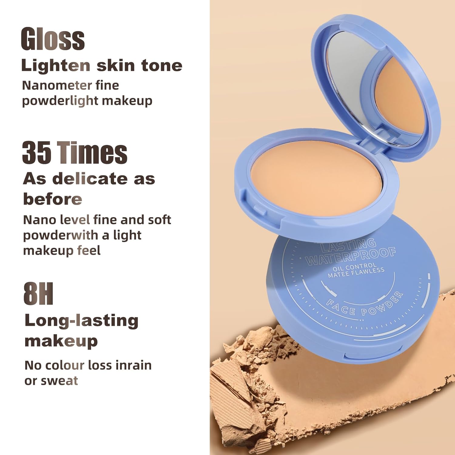 Face Powder Waterproof Sets Makeup, Controls Shine, Smooth Fine Lines for Flawless Lightweight Finish, Long Lasting Matte Compact Setting Powder Cosmetics Cruelty-free (Calassic Ivory) - Image 3