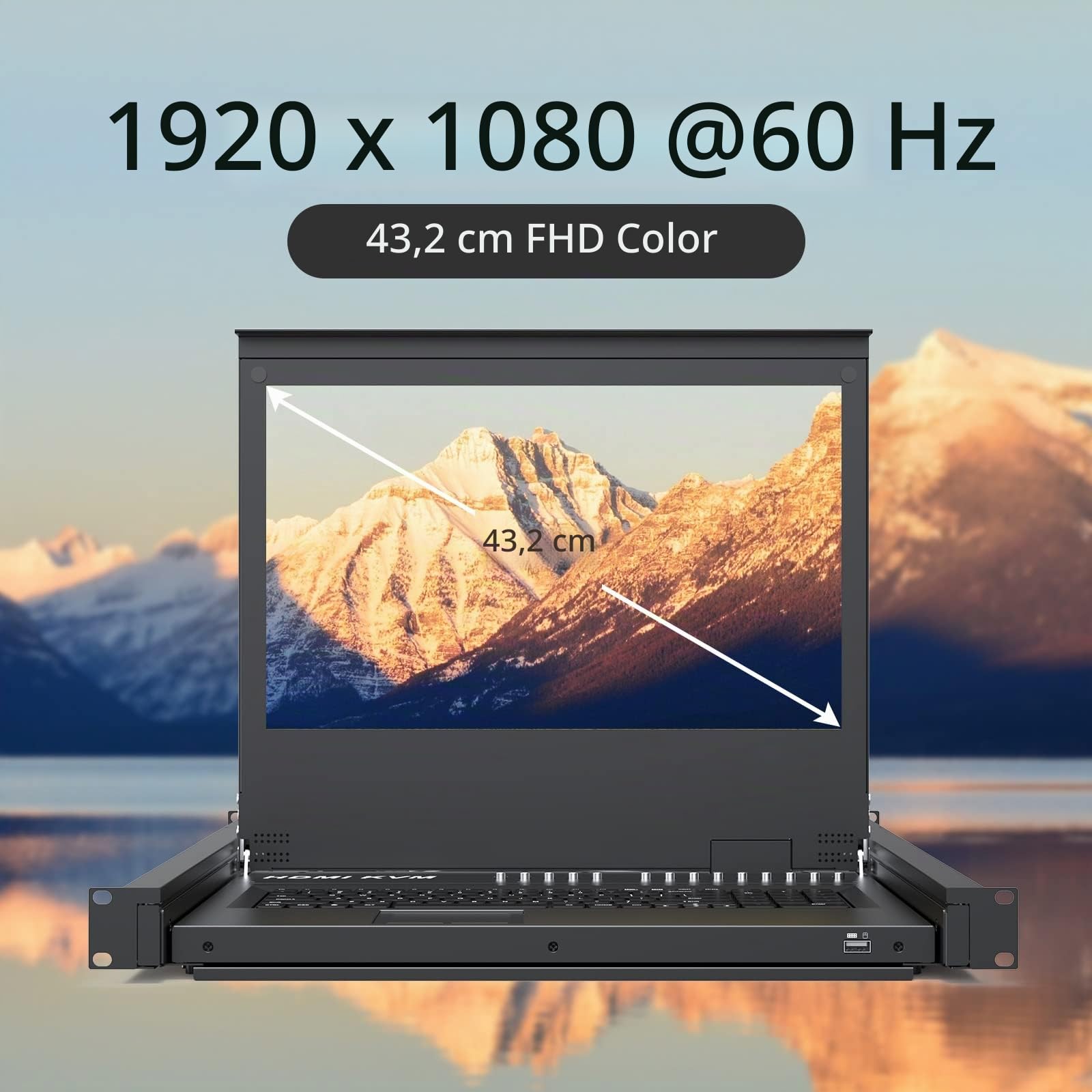 Consola KVM LCD de 17 pulgadas, 8 puertos, HDMI, Yinker Rackmount KVM Switch Fit 1U 19", monitor de teclado y cajón con panel táctil integrado + cables