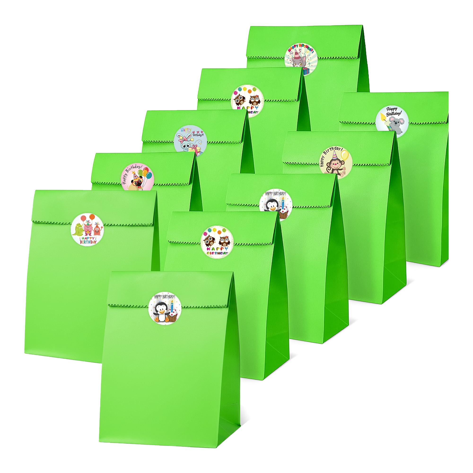 Thepaperbagstore 50 Light Green Paper Bags with Birthday Party Stickers