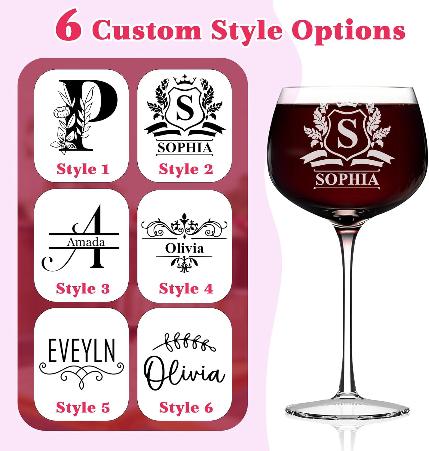 Personalized Wine Glass Gifts Set, Custom Initial A-Z Wine Glass, 16oz Stemless Wine Glass, with Gift Box & Greeting Card, Bridesmaid Gifts, Wedding Engagement Bridal Shower Gifts