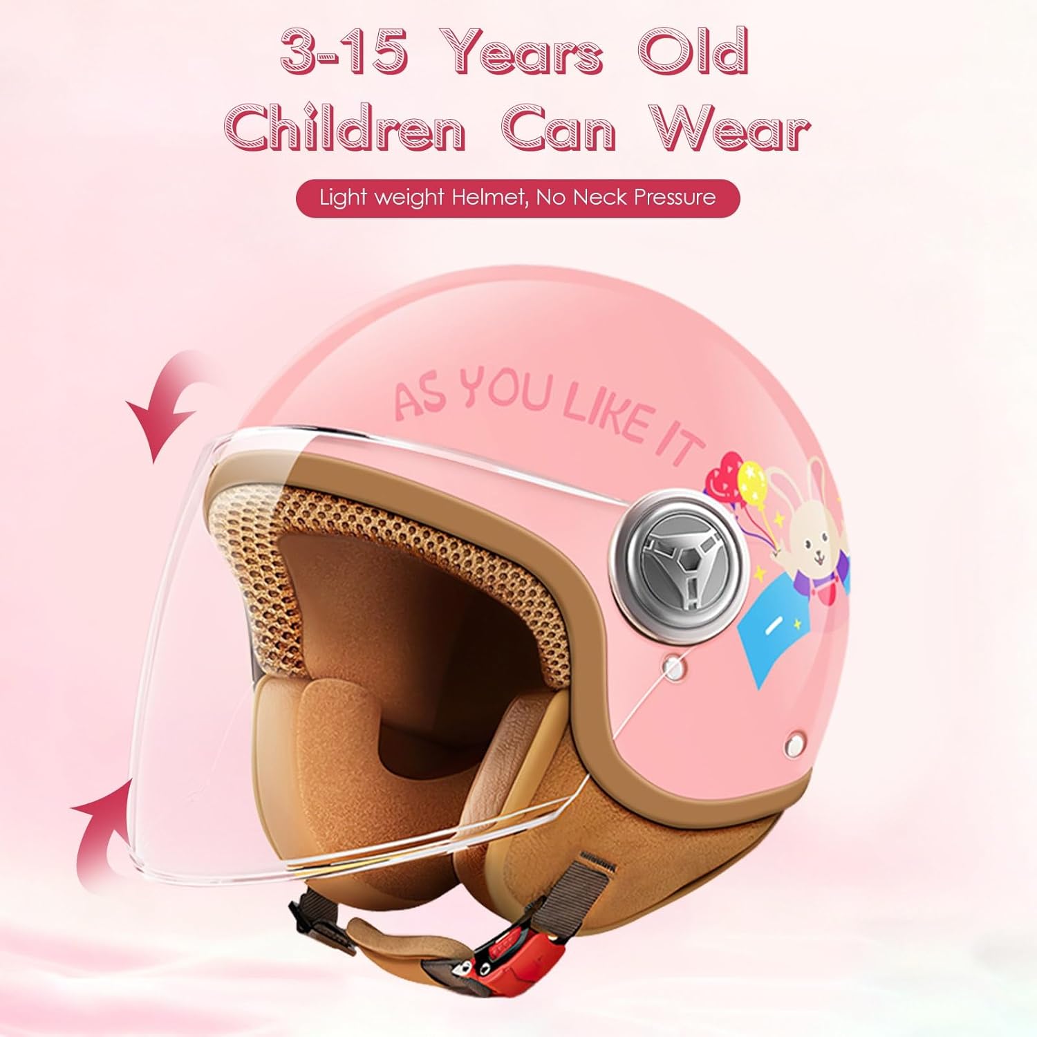 ​DOT Approved Kids 3/4 Open Face Motorcycle Helmet, Retro Vintage Lightweight Helmets, for Boys & Girls 3-15 Years Old Electric Scooter Helmet Fits Dirt Bike Moped ATV Go Kart 4 Wheeler