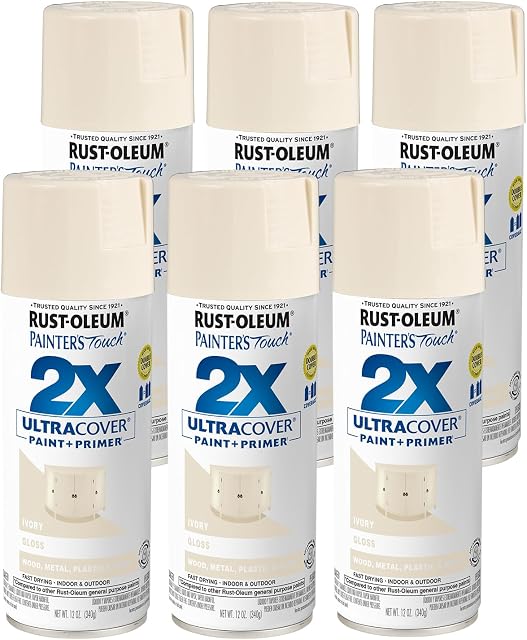 Rust-Oleum Gloss Ivory Painter's Touch 2X Ultra Cover Spray Paint, 12 oz, 6 Pack