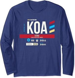 Vintage Kona KOA Airport Code Retro Travel Day Hawaii Long Sleeve T-Shirt