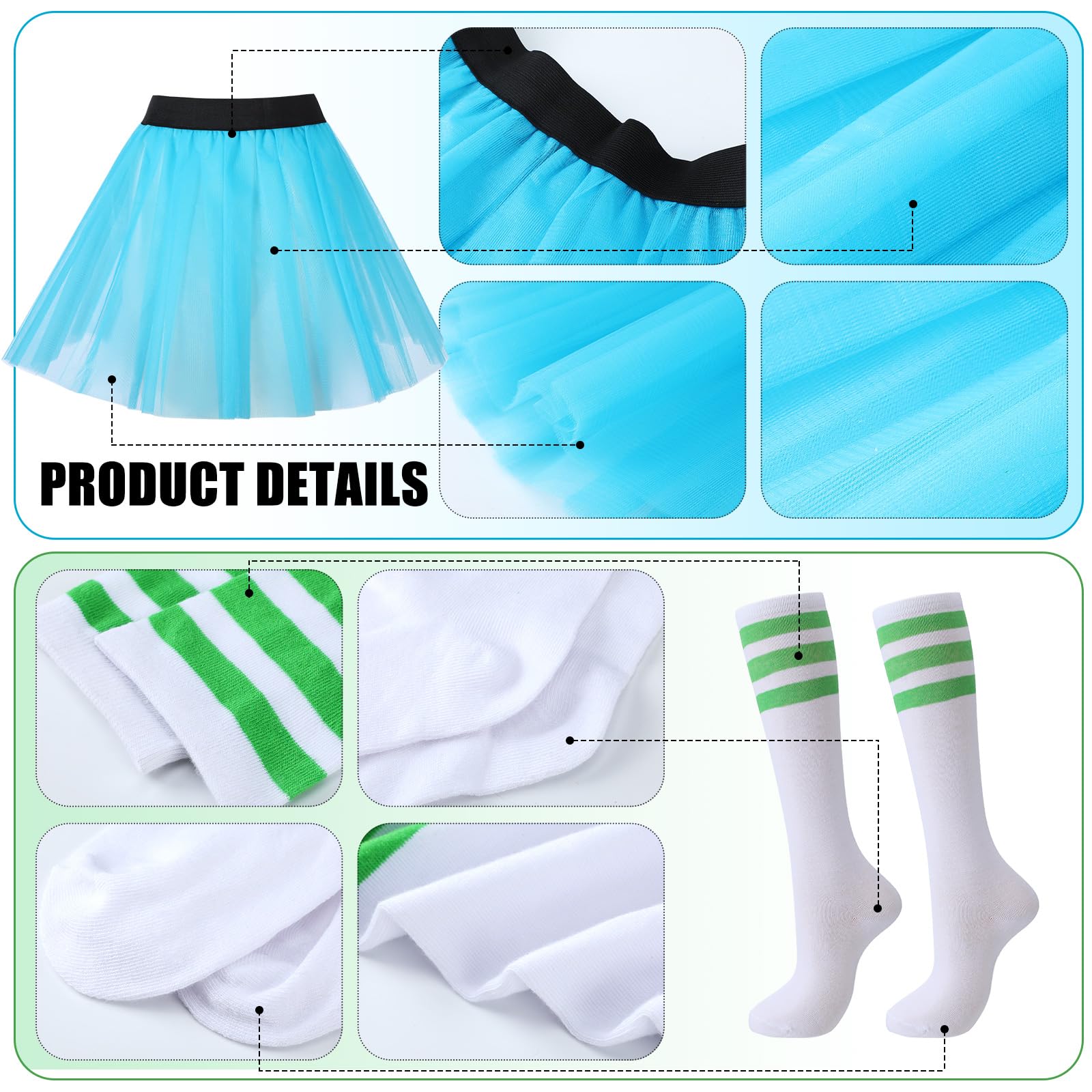Lasnten 6 piezas de disfraz de Halloween, 3 faldas tutú para mujeres adultas, faldas tutú coloridas y 3 pares de calcetines a rayas hasta la rodilla para Halloween, cosplay, fiesta de baile