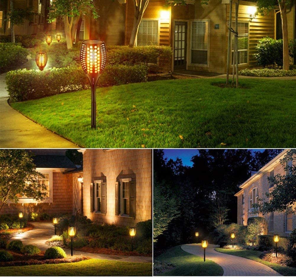 FVTLED Luz solar de jardín, antorchas solares para jardín, 96 LED hasta el amanecer, encendido y apagado automático (sensor de luz), lámparas solares para exteriores, linterna solar LED de soalr