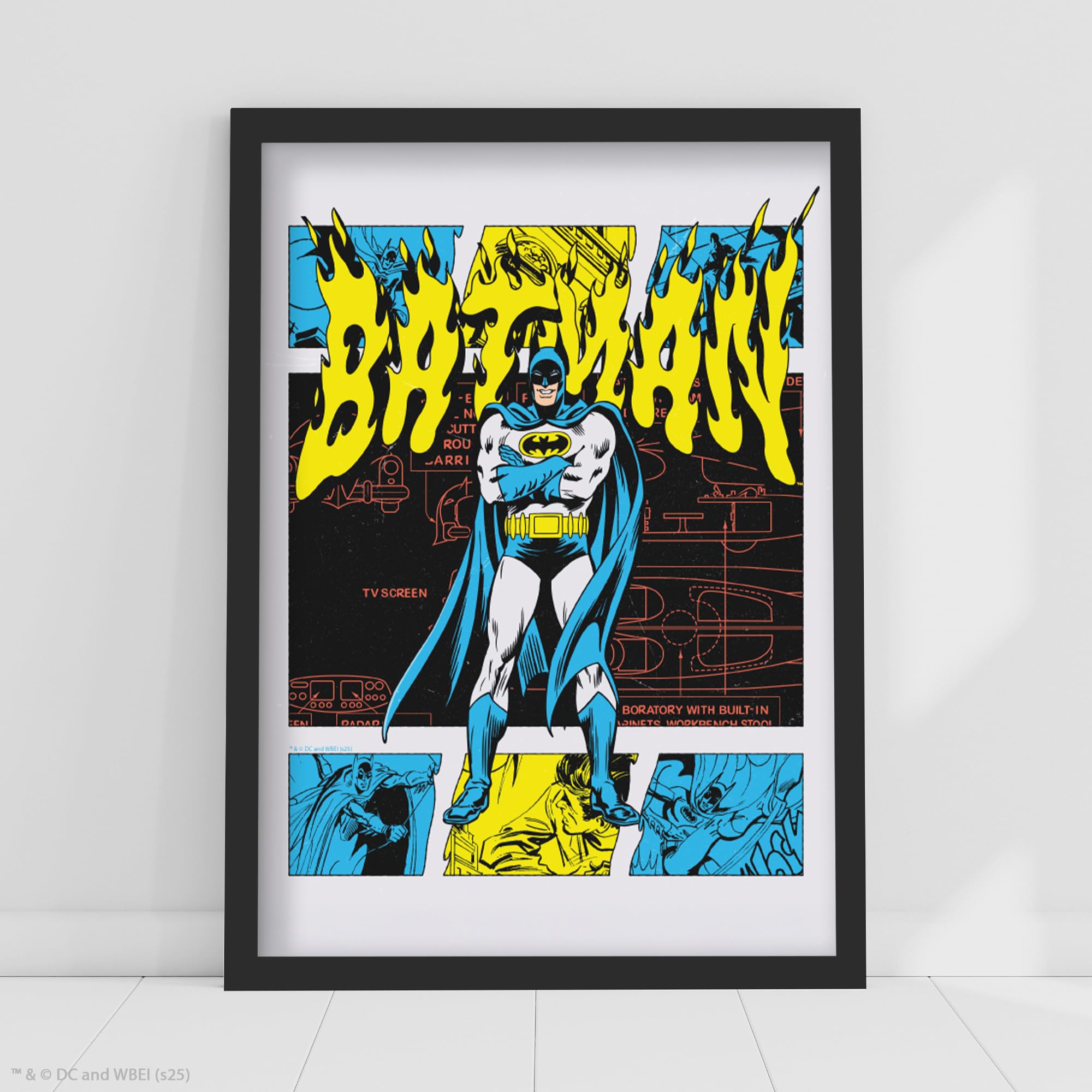 Batman Print - Batman Yellow Flames Poster DC Superhero Wall Art (29.7cm x 42cm - A3)