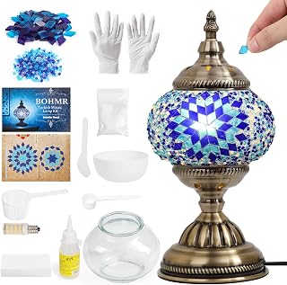 DIY Turkish Mosaic Lamp Kit Blue - Easy Stained Glass Table Lamp Craft Kit for Adults & Teens, No Experience Needed