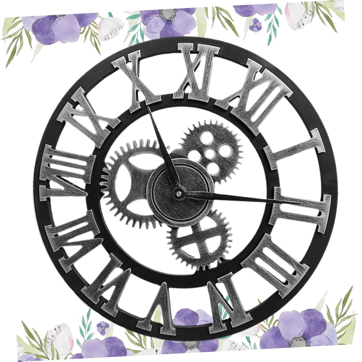 Cabilock Horloge Murale Décorative Industriel avec Mécanisme Silencieux Design De Roue Dentée Argenté pour Salon Cuisine Et Bureau
