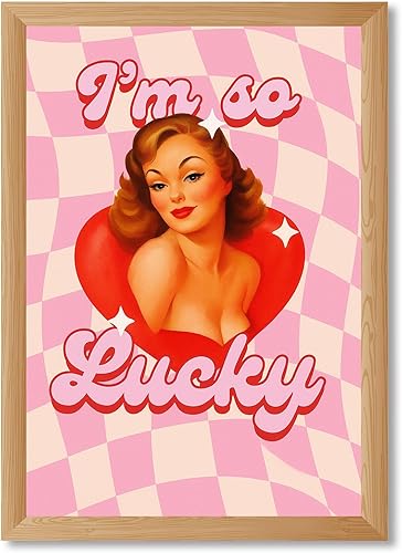 Retro PinUp Girl Canvas Print Art Print Vintage Trendy Wall Art Painting Pictures Exquisite Home Decor for Living Room Bedroom Apartment Wall