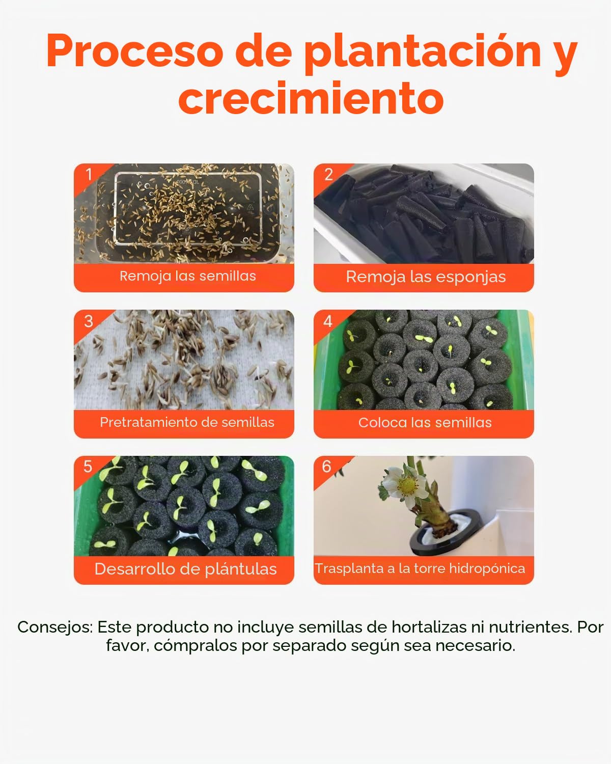 VEVOR Sistema de Cultivo Hidropónico, Torre Hidropónica Vertical de 6 Niveles con 30 Cápsulas, Bomba de Agua y Temporizador, Kit de Germinación de Plantas con Circulación de Agua para Hierbas, Frutas