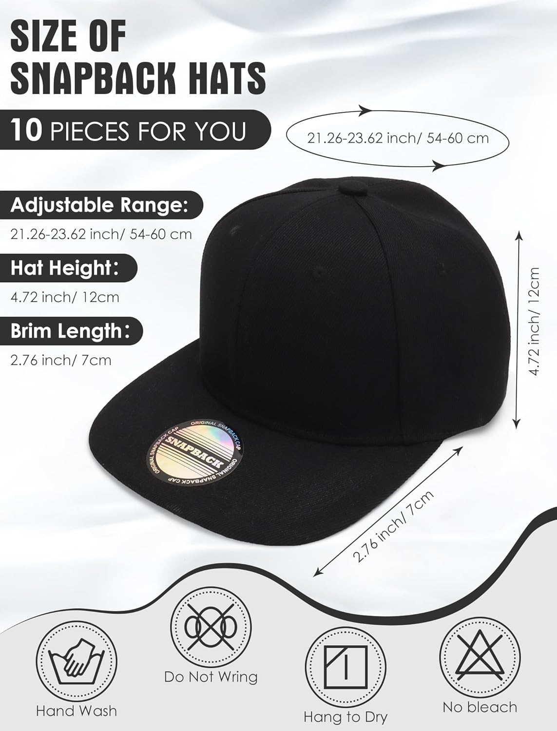 10 Pack Blank Snapback Hats for Men Flat Brim Hats Baseball Caps Bulk