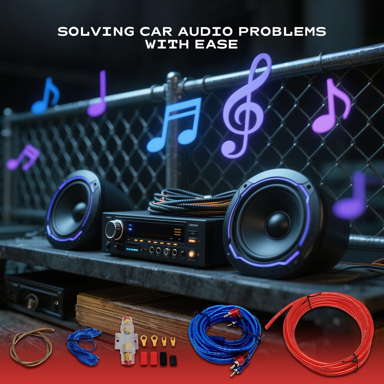 10GA Kit de Cableado para Amplificador de Coche, Kit de Cables Instalación Amplificador Subwoofer, Kit de Cableado de Amplificador de Coche Kit de Cableado Amplificador con Fusible