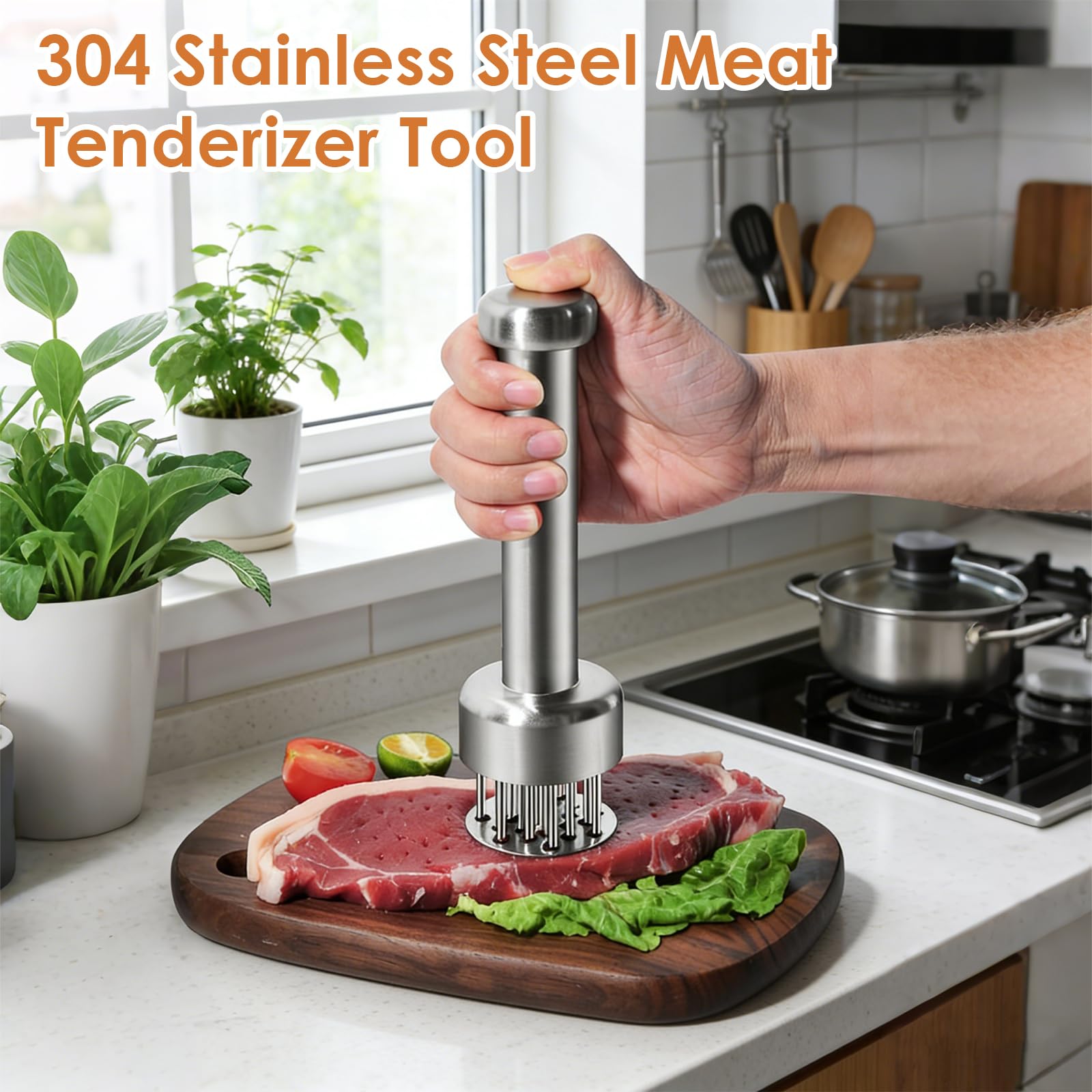 Batticarne in Acciaio Inox con 21 Aghi, Batticarne Manuale e Steaker, Ammorbiditore di Carne per Bistecca, Pollo, Pesce, Manzo e Maiale in Cucina