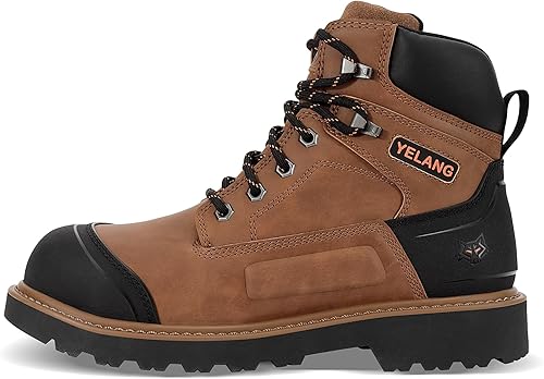 Miniatura 5 de Yelang Botas de trabajo de seguridad con punta de acero para hombre, zapatos de utilidad de perforación antideslizantes de 6 pulgadas para