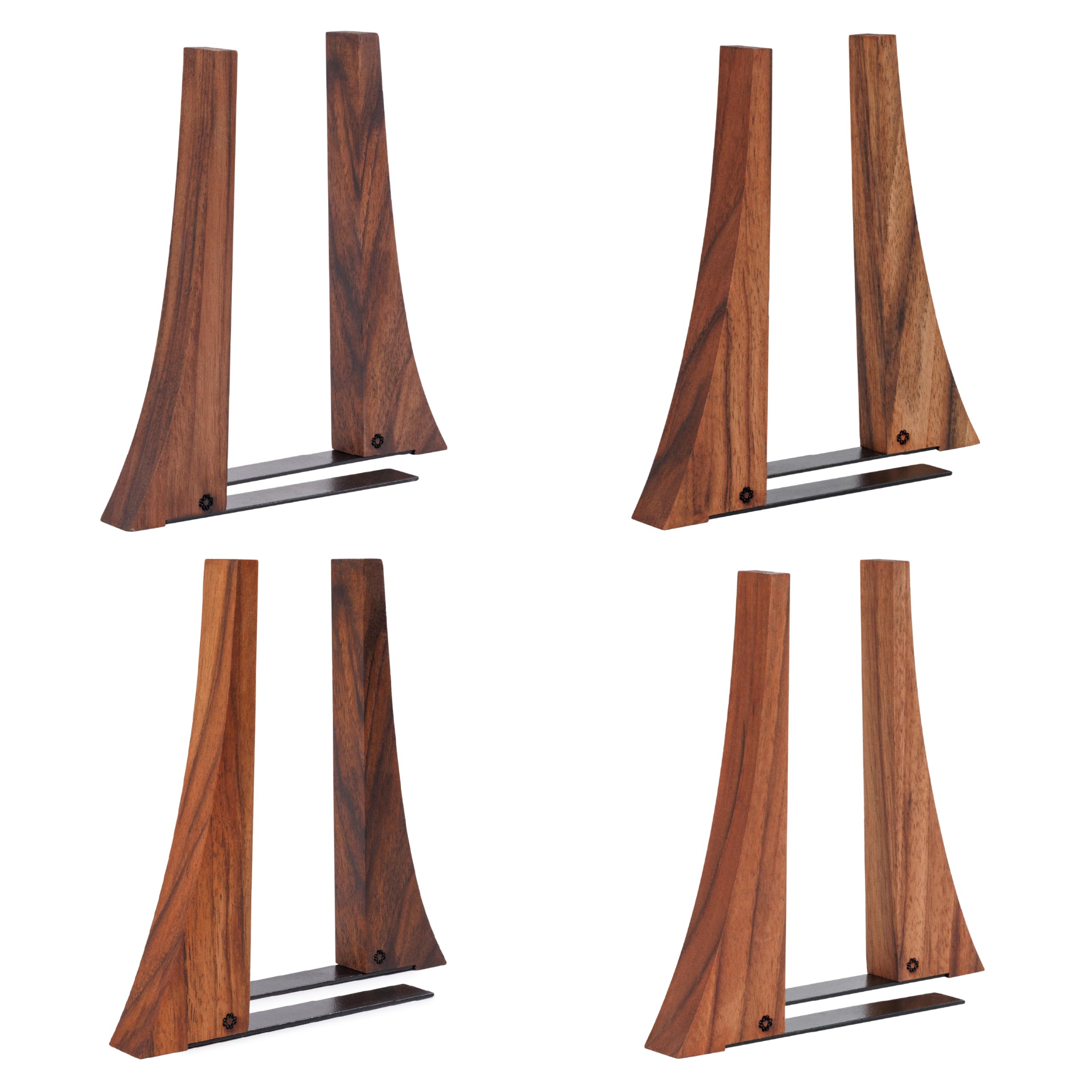 Tilisma Walnut Bookends For Shelves | Wooden Book Ends For Shelves | Sturdy Book Holders, Stoppers With Metal Base For Bookshelves | Slick Decorative Bookends Stands Firmly On Bookshelf (4 Pair)