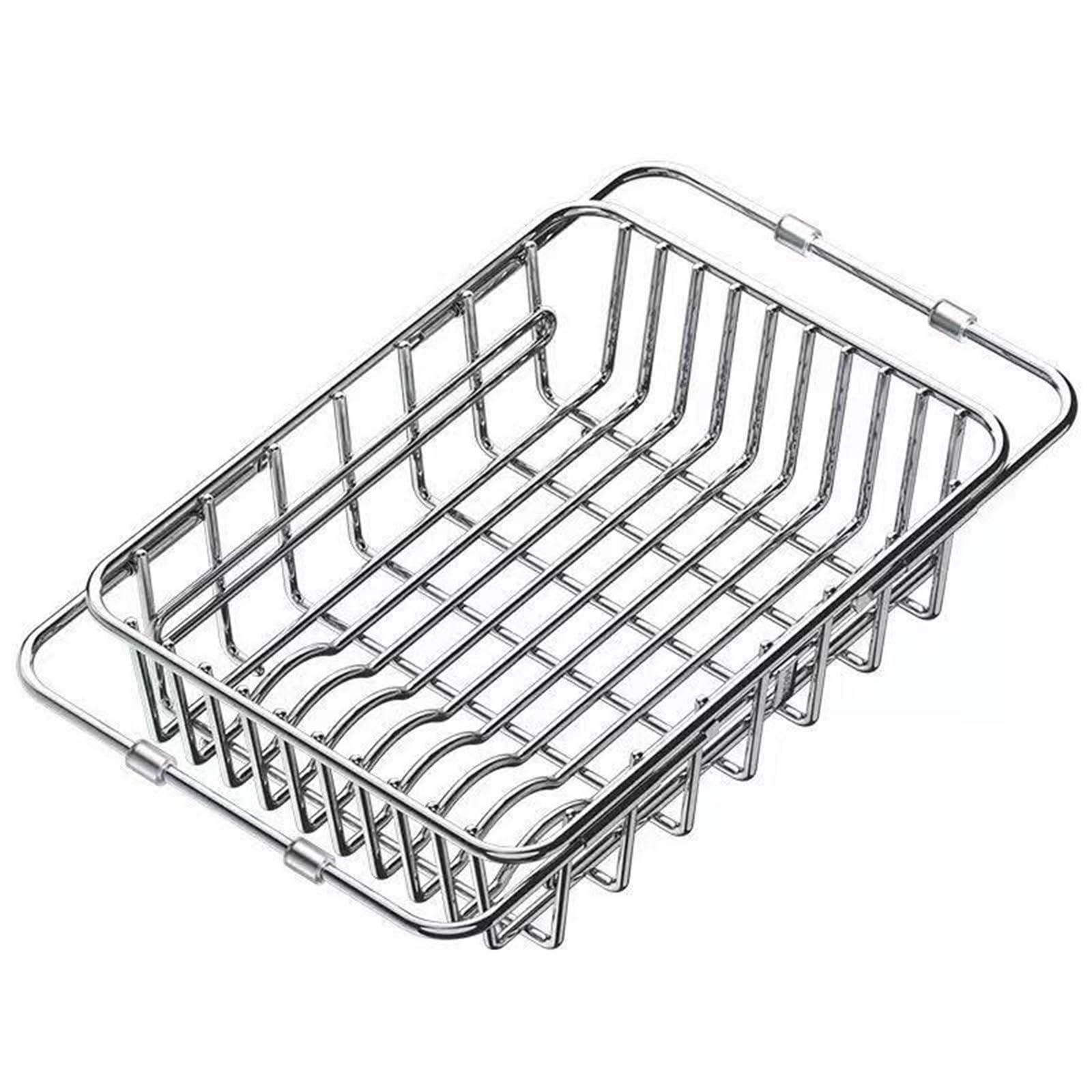Escurridor extensible de acero inoxidable para fregadero de cocina, incluye cesta de drenaje, diseño de ahorro de espacio y accesorios de cocina resistentes a la corrosión