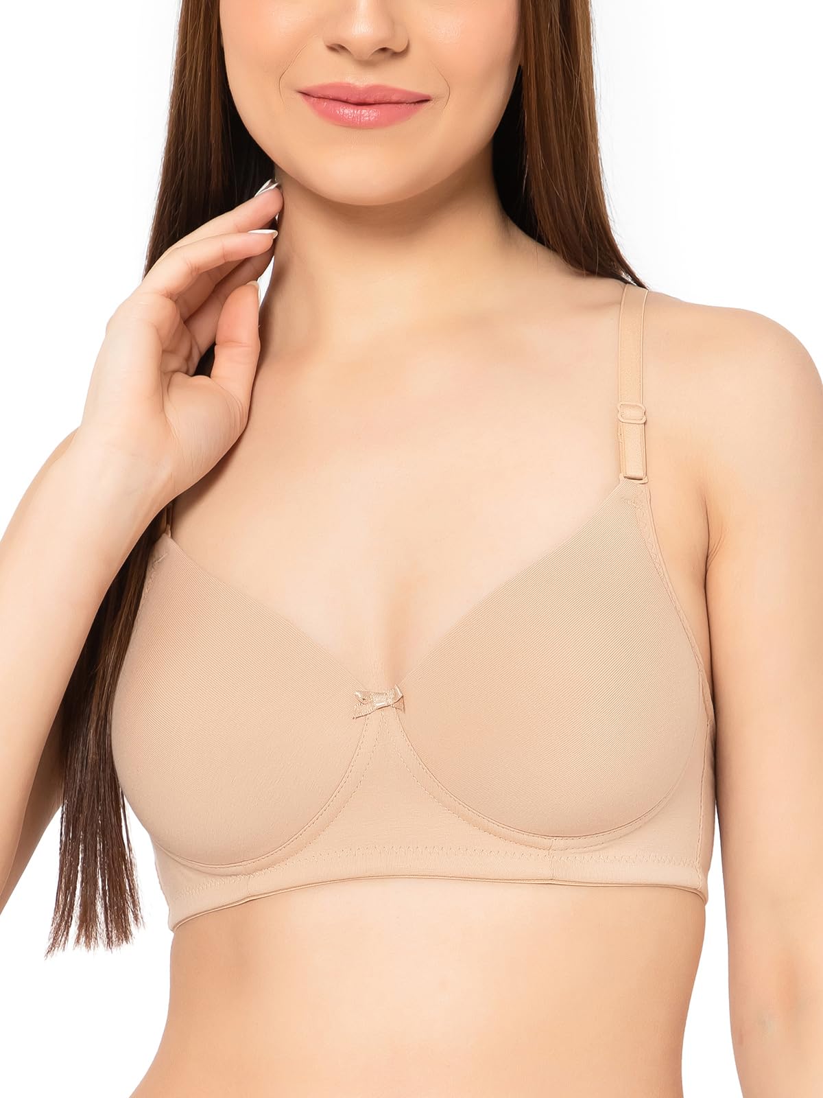 CloviaWomen's Cotton Padded Non-Wired Full Cup Multiway T-Shirt Bra in Beige