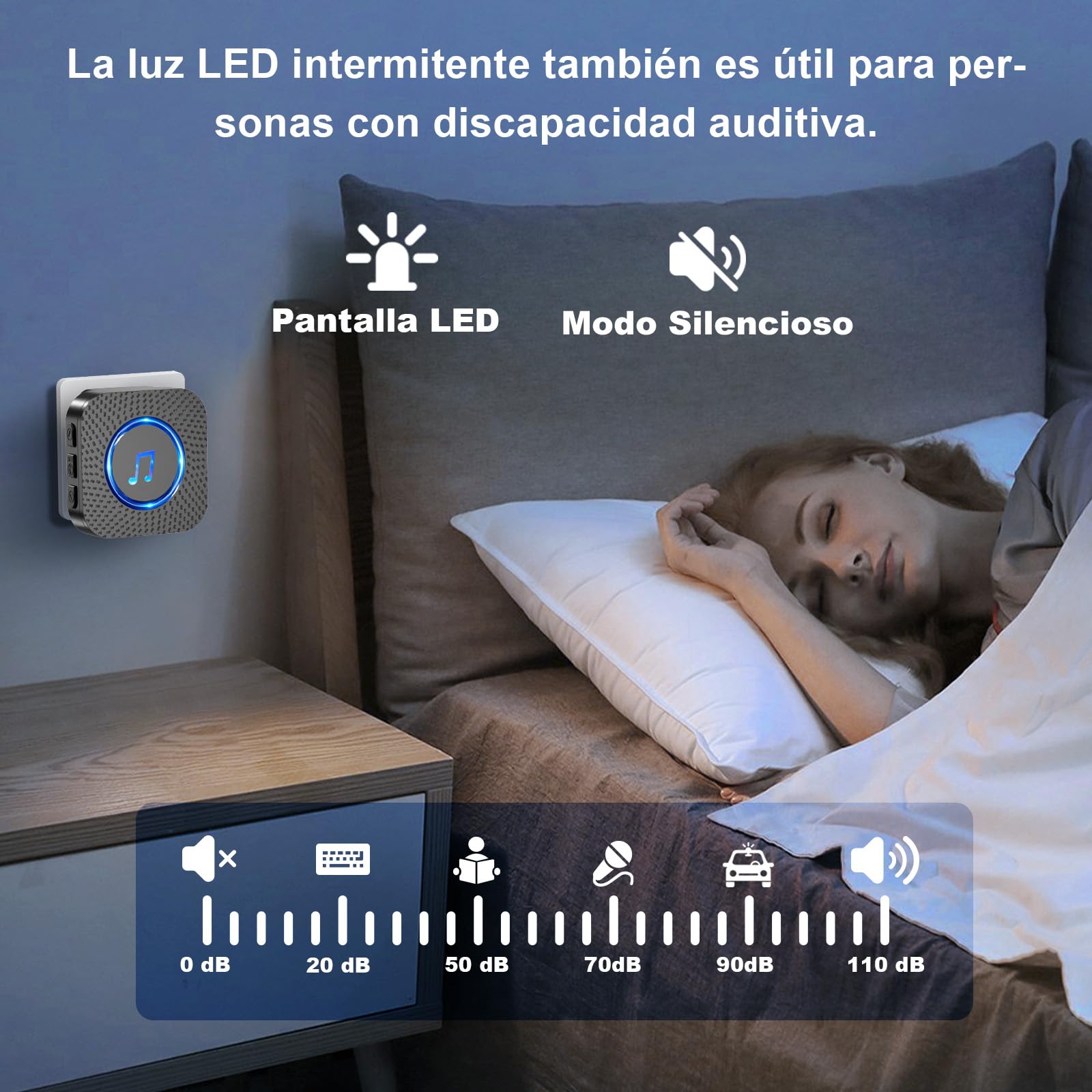 SURFOU Timbre Inalámbrico Exterior Interior Impermeable, Campainha Sem Fios Exterior, Kit Wireless Doorbell Puerta para Casa 400M de Alcance con 55 Melodías, 5 Niveles de Volumen, Indicador LED, Negro — view 5