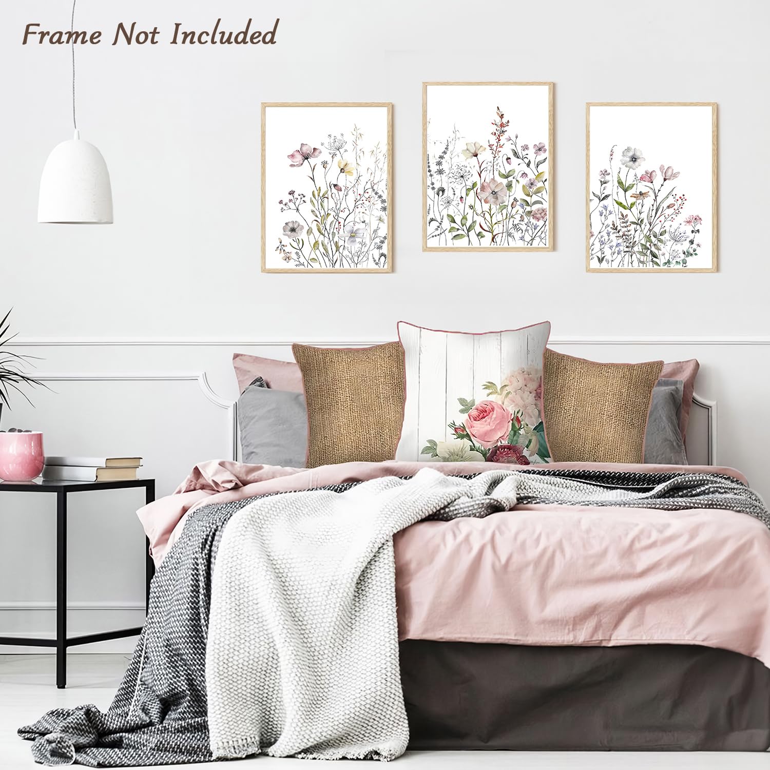 Set di 3 stampe botaniche ad acquerello, stampe di fiori selvatici rosa, arte floreale stampabile, arte murale botanica, arte murale da galleria, arredamento moderno per la casa, - Italia