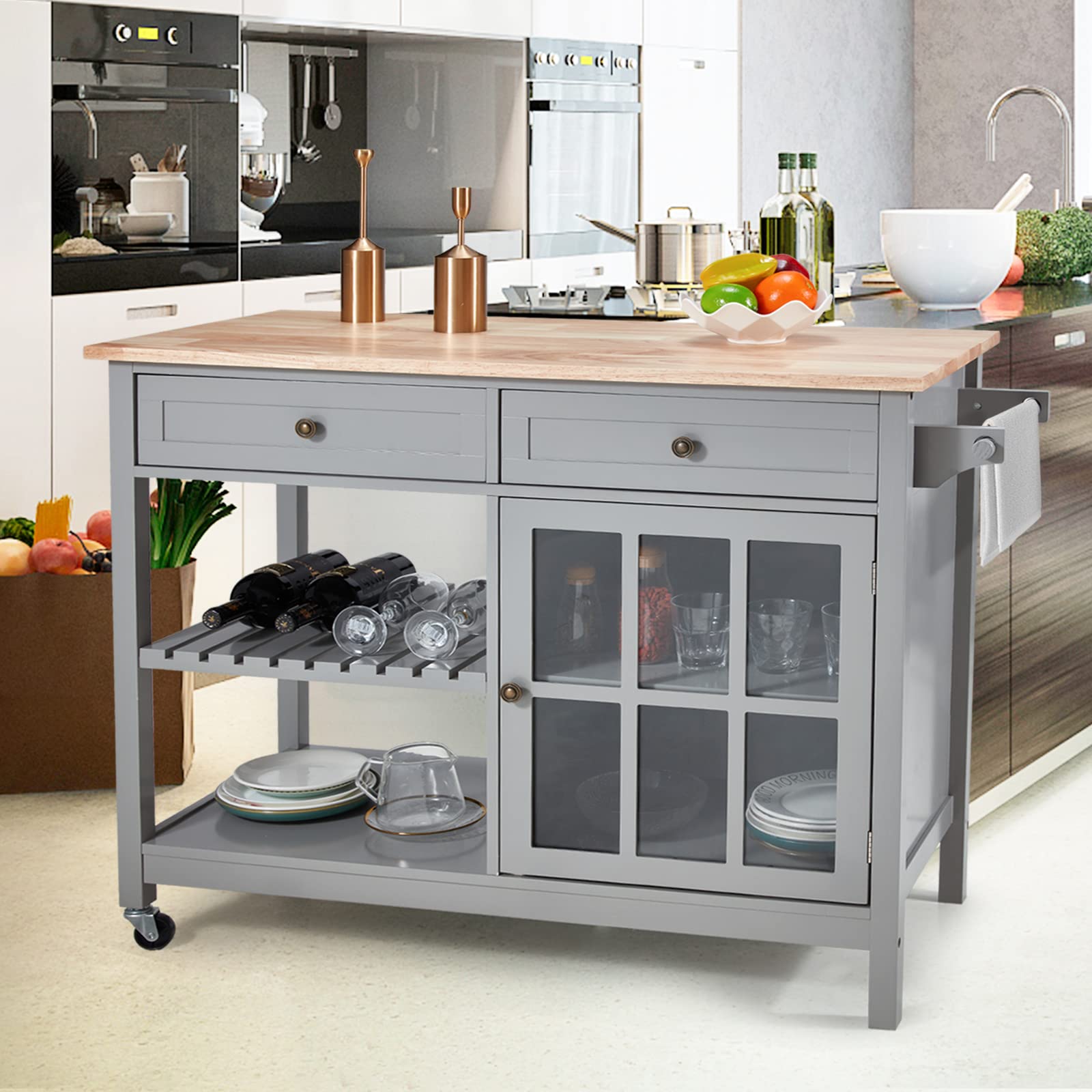 Buy HOMHUMRolling Kitchen Island Cart with Storage, 42 Inch Wood op