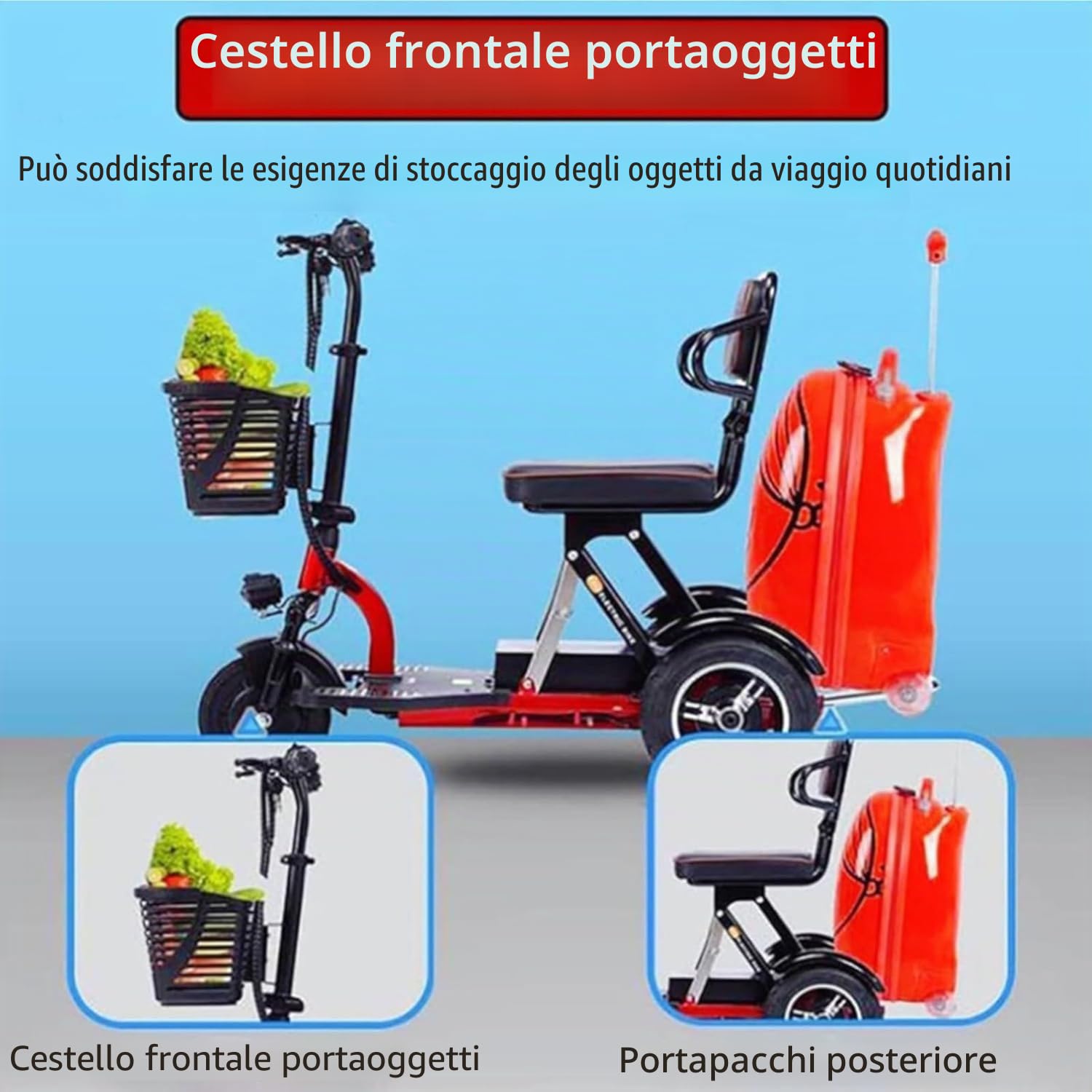 Scooter Leggeri per Anziani Scooter Da Viaggio con Caricabatterie, Pieghevole Scooter Elettrico Per Disabili