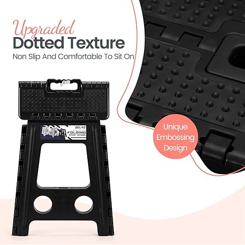 Miniatura 85 de Delxo Taburete plegable de 9 pulgadas, taburetes negros plegables para niños, taburete plegable portátil con asa, taburete plegable para cocina