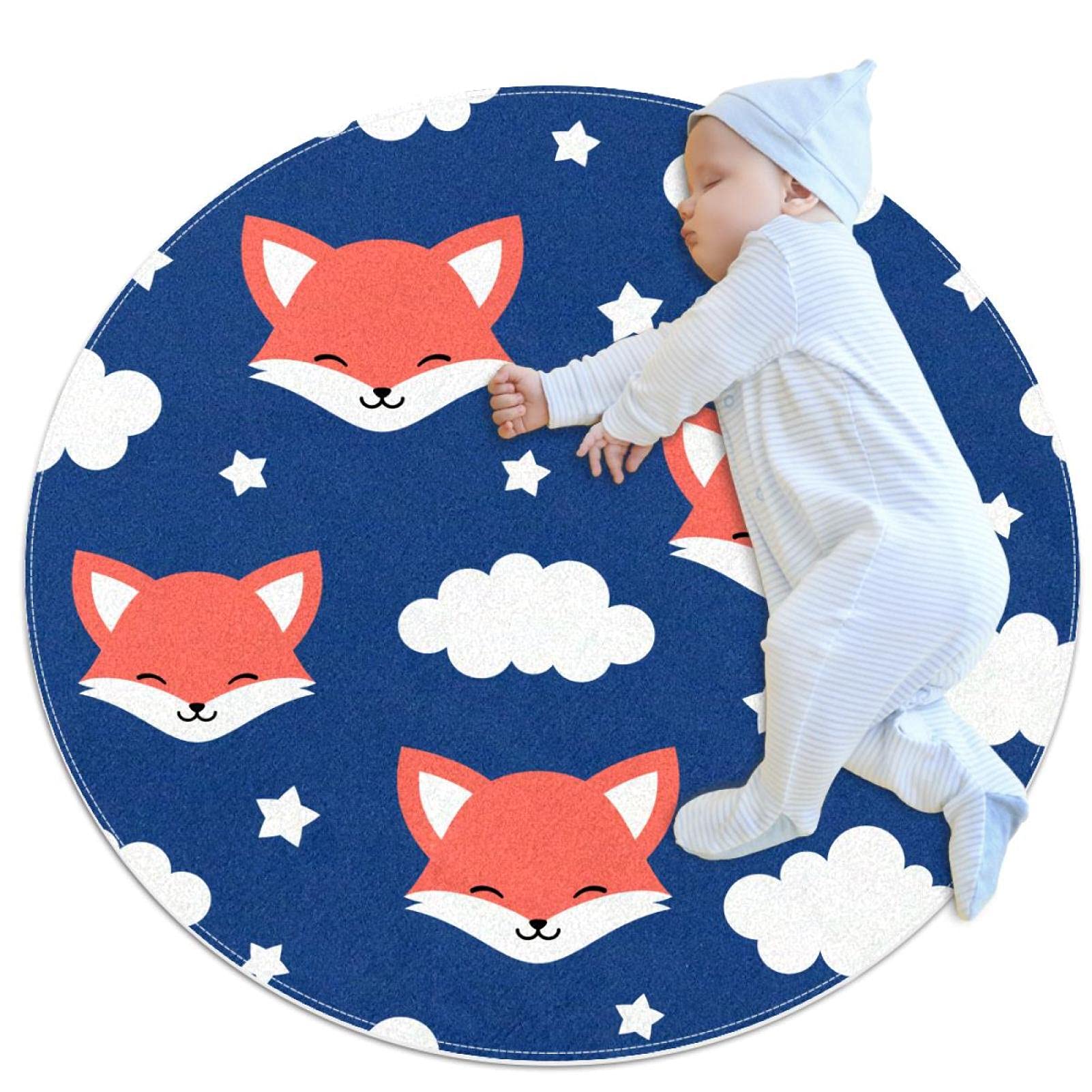Tapis rond fox clouds lavable pour protéger les enfants du sol froid