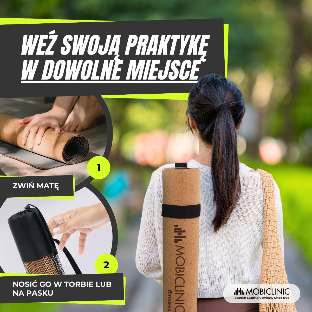 Mobiclinic®, Mata do jogi z naturalnego korka, Antypoślizgowa, Torba transportowa, Antybakteryjna, Grubość 4 mm, Tpe w 100% recyklingu, 183x61cm, Wzór mandali, Ey-02, Joga, Pilates, Fitness