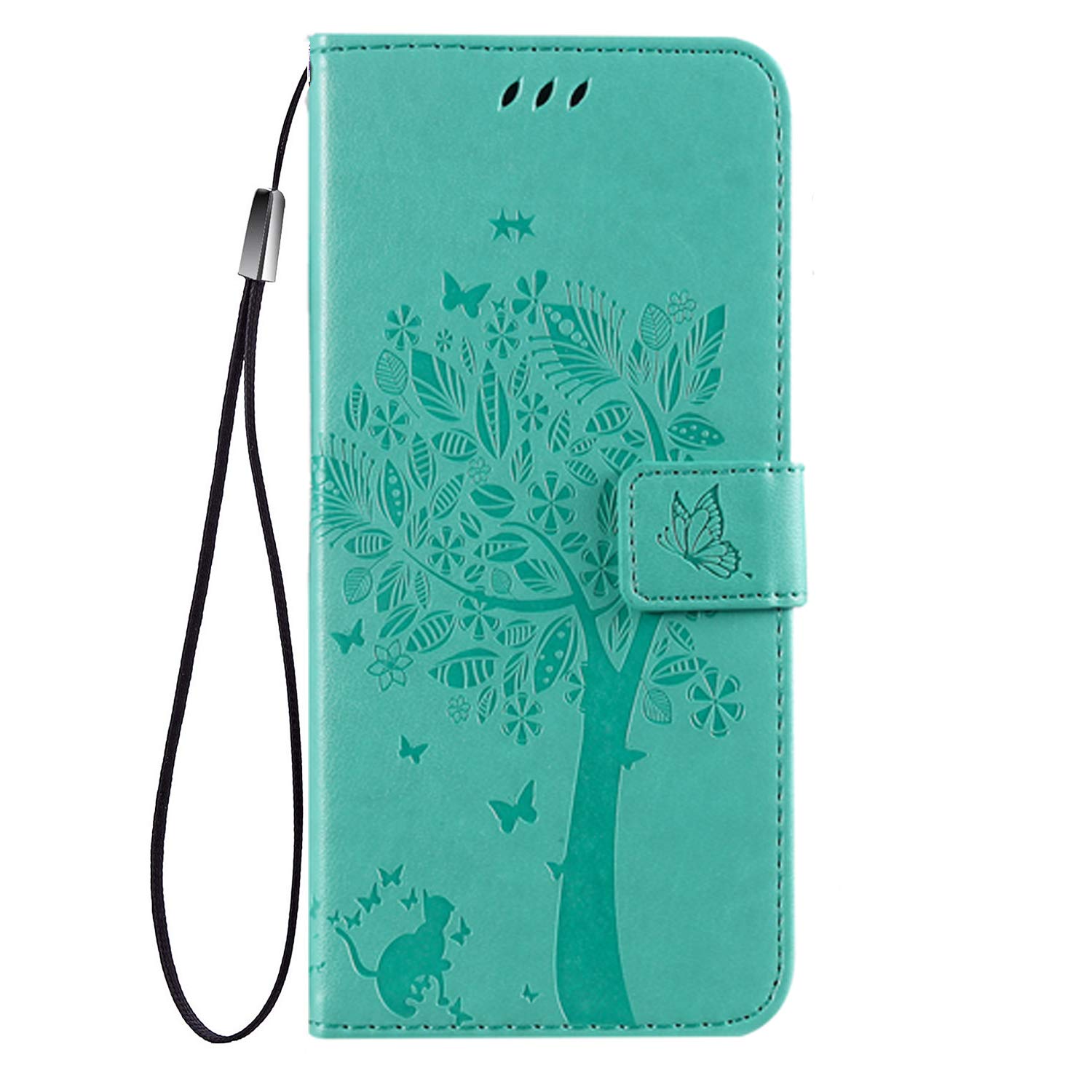 HAOTPWallet Case Compatible with iPhone 12 Mini,PU Leather Protective Case Emboss Love Tree Cat Folio Magnetic Card Holder Kickstand Flip Case Compatible for iPhone 12 Mini 5.4" Green