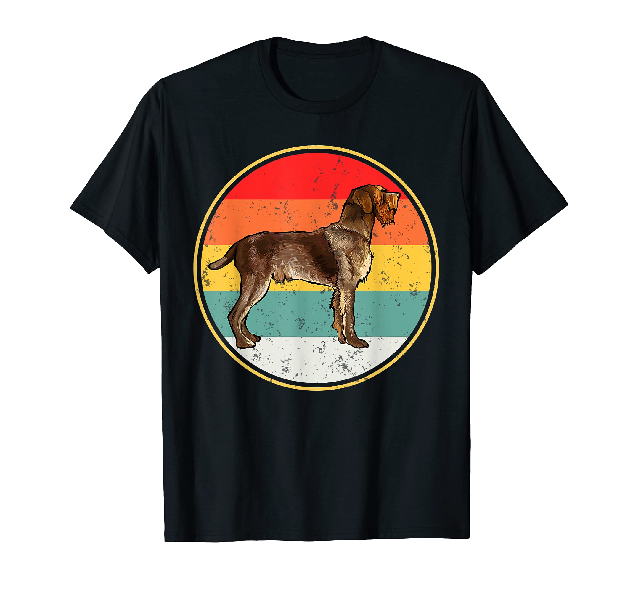 Vintage Retro Sunset Wirehaired Pointing Griffon Dog T-Shirt, Black