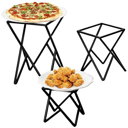 Juego de 3 soportes de metal para pizza, bandejas elevadoras de mesa para pizza, bandeja para servir platos para fiestas, soporte cuadrado