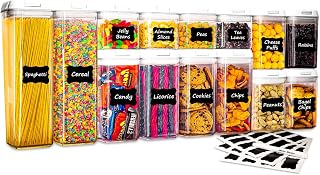 14 PACK Airtight Food Storage Containers Set w/Lids for Kitchen & Pantry Organization - BPA-Free for Cereal, Pasta, Rice, Vegetables & Flour - Free Labels & Marker - WHITE