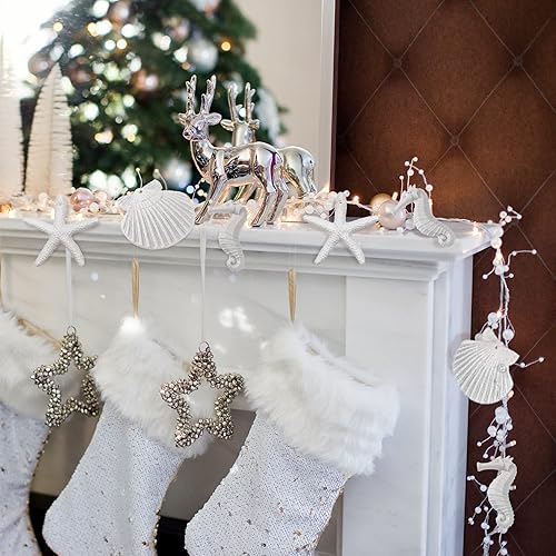 Miniatura 4 de Guirnalda de árbol de Navidad de 16.4 pies con cuentas de estrellas de mar y adornos de árbol de Navidad, guirnalda de cuentas costera, guirnalda