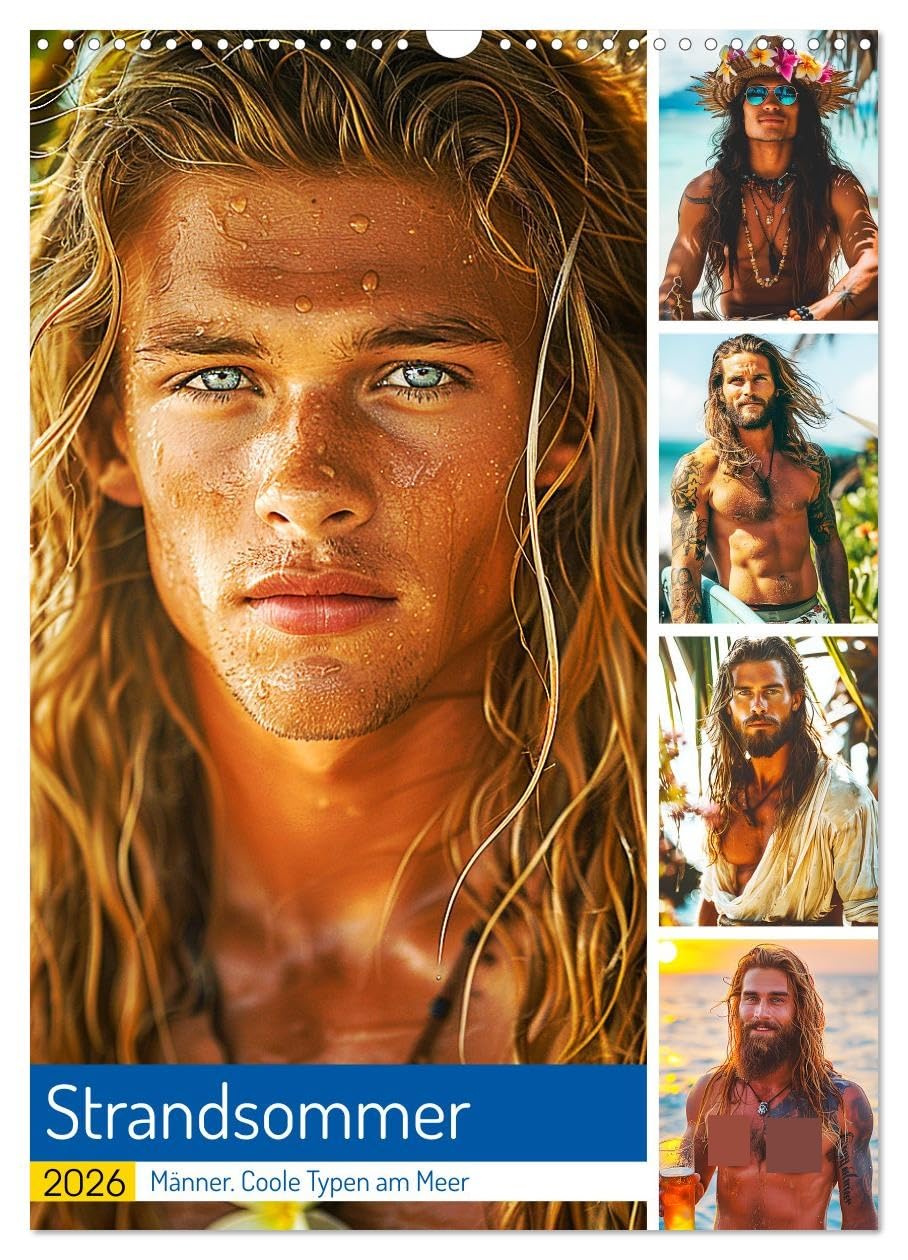 Summer at the beach. Men. Cool guys by the sea UK-Version (Wall Calendar 2026 DIN A3 Portrait), CALVENDO 12 Month Wall Calendar — image 1