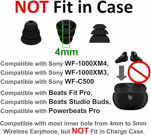 Miniatura 4 de 9 pares de puntas de oreja de triple brida con aislamiento de ruido, tapones de gel con orificio interior de 0.157 in para diámetro interior de